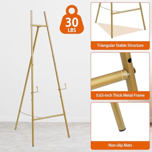 Heavy Duty Large Easel Stand for Mirror Display Wedding Sign(Gold 47'') - Image 3