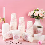 50Pcs Pink Floral Disposable Coffee Cups with Lids and Sleeves - Image 4