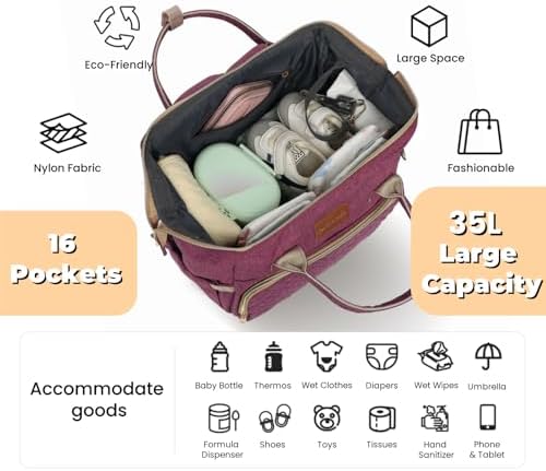 ROSEGIN Diaper Bag Backpack with Changing Pad, Pacifier Case, Baby Bag for Boy Girl Toddler - Large, Stylish, Waterproof Travel Quilted Diaper Bag for Mom - Baby Shower - Purple - Image 2