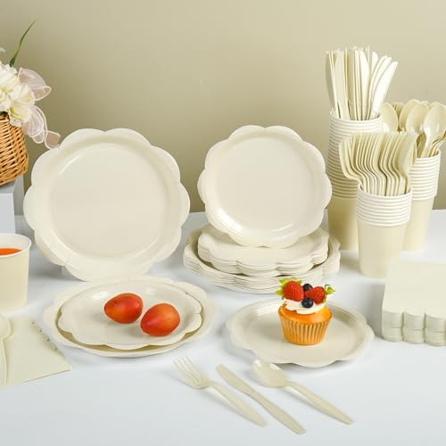 400 Pcs Ivory Paper Plates and Napkins Set Party Supplies Serve 50 Guest - Image 4