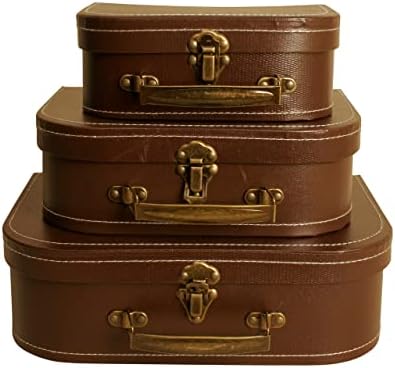 wald imports - Set of 3 Paperboard Suitcases - Decorative Storage Boxes - Suitcase Set for Decoration, Storage, and More (Brown) by WaldImports