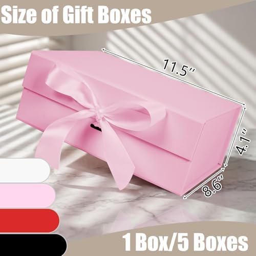 Aimyoo 5 Pack Large Pink Gift Box with Ribbon, 11.5x8.6x4.1 inch Groomsman Proposal Box for Presents with Magnetic Closure Lids, Rectangle Collapsible Luxury Box for Wedding, Christmas, Birthday - Image 2