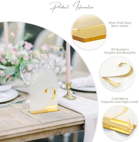 Frosted Arch Wedding Table Numbers 1-15, Gold Numbers and Stands - Image 3
