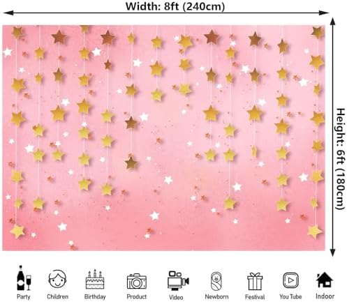 8x6ft Twinkle Littler Star Backdrops Pink Starry Sky Gold Glitter Little Star Photography Background Birthday Party Decorations Baby Shower Backdrop for Girls Kids Portrait Photography Backdrop - Image 2
