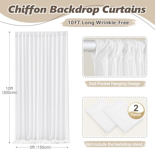 10ft x 10ft Cream White Backdrop Curtains, Wrinkle-Free Sheer Chiffon Fabric Photo Backdrop Drapes for Wedding Arch Party Ceremony Stage Photography Decorations - Image 3