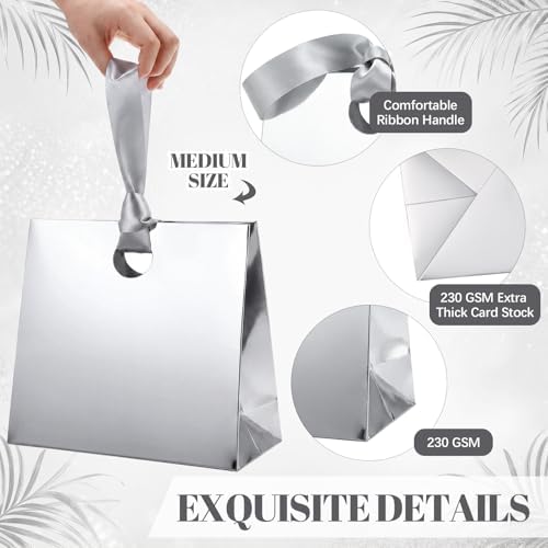 Feifeiya 30 Pcs Medium Silver Gift Bags with Ribbon Handle - Image 3