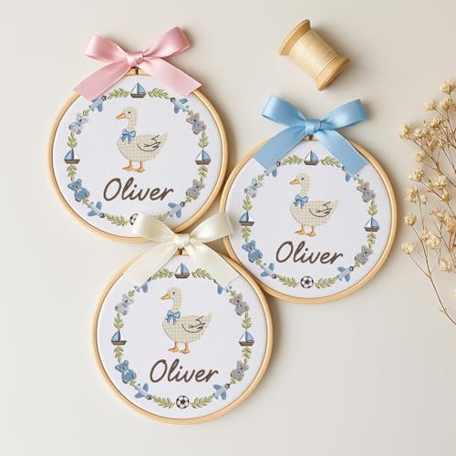 Embroidery Baby Name Sign, Personalized Welcome Baby Hoop Sign with Bow, Custom Baby Name Sign for Hospital, Infant Baby Shower Gifts New Parents (09) - Image 2
