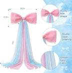 39x70 Inch Extra Large Pink and Blue Bows, Giant Tulle Bow Gender Reveal Backdrop Decorations, Boy or Girl Baby Shower Party Arch Wall Hanging (Pink and Blue) - Image 2