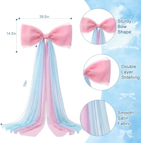 39x70 Inch Extra Large Pink and Blue Bows, Giant Tulle Bow Gender Reveal Backdrop Decorations, Boy or Girl Baby Shower Party Arch Wall Hanging (Pink and Blue) - Image 2