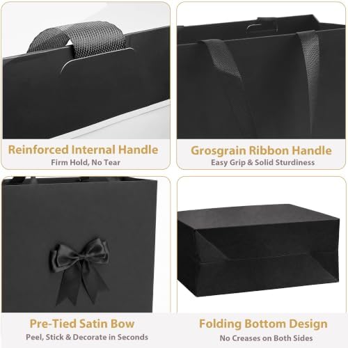 Catlovecorn 20 Pack Large Black Gift Bags, 16.5 x 5.5 x 12.6 In - Image 3