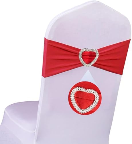 Red Chair Sashes for Wedding 100 Pack Spandex Red Sashes for Chairs Covers Stretch Chair Sahes Band with Heart Buckle Slider Universal Wedding Sashes Bows for Banquet Party Decorations by Unknown