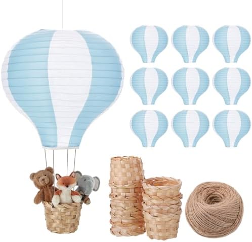 Meooeck 10 Pcs Hanging Hot Air Balloon Decorations Paper Lanterns 12 Inch Reusable Hot Air Balloon Decor Paper Lanterns Set for DIY Craft Wedding Birthday Christmas Home Living Room (Blue White) by Meooeck