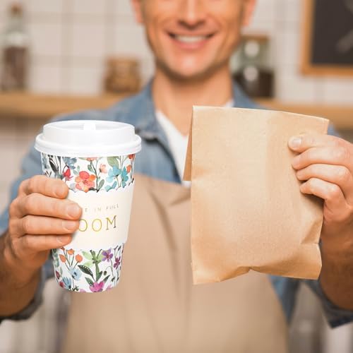 Whaline 50 Pcs Spring Wildflower Disposable Coffee Cups with Lids and Sleeves Watercolor Spring Floral Bloom Paper Drinking Cups for Birthday Wedding Baby Shower Supplies - Image 7