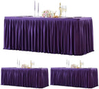 Wish Care 3 Pack Dark Purple Polyester Table Clothes for 6 Foot Rectangle Tables, Wrinkle Free Fitted Table Cover with Pleated Ruffle Table Skirt for Party Baby Shower Wedding Birthday Event Display by WishCare