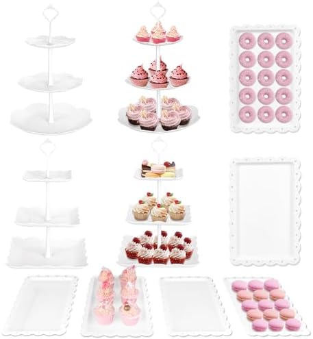 Mwellewm 10Pcs Cupcake Stand,Dessert Table Display Set, 4 White 3 Tired Cake Stand 6 Plastic Serving Trays for Party Cookie Rack Desert Tower Holder for Wedding Decor Baby Shower Tea Party Decorations by Mwellewm