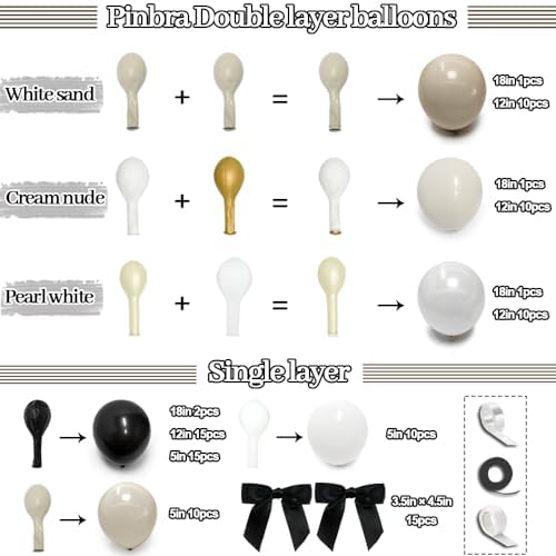 Black White Gold Bow Balloon Arch Double Stuffed Pearl White and Sand Balloon Garland Cream Ivory Sand Latex for Birthday Bridal Shower Wedding Baby Shower Party Decorations - Image 5