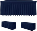 2 Pack Navy Spandex Table Covers 4ft Rectangle Ruffle Skirts for Party by HolidayIdeas