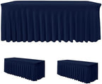 2 Pack Navy Spandex Table Covers 4ft Rectangle Ruffle Skirts for Party by HolidayIdeas