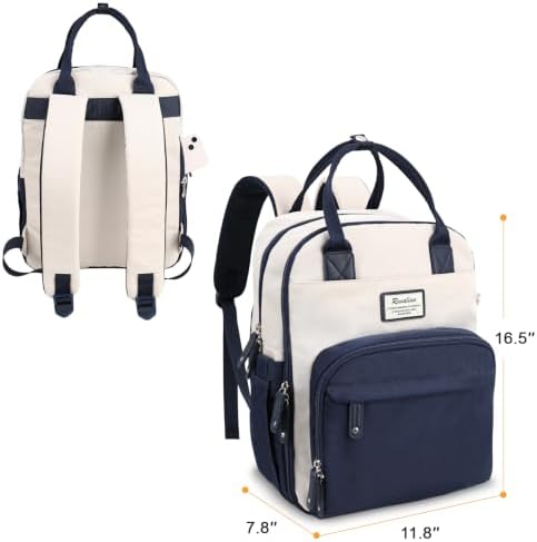 RUVALINO Diaper Bag Backpack-Multifunction Baby Travel Bag with Changing pad, Insulated Bottle Holders & Pacifier Case, Large Capacity, Waterproof, Cream & Blue - Image 2