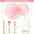 N9R 180PCS Pink and Gold Plastic Plates Disposable, Fancy Dinnerware Set - Image 2