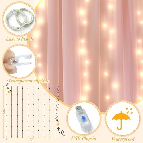 Ledido 10×10ft Pink Tulle Backdrop Curtain with Light(2 Panels 5×10ft) - Image 3