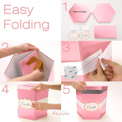 ROSEGLD Pink Card Box, Card Receiving Box with Ribbon 14x12x12 Inches - Image 5