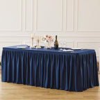 Navy Blue Polyester Table Skirt for Rectangle Tables 6ft, Wrinkle Free Pleated Ruffle Fitted Table Cover 6ft Stretch Tablecloths with Skirt for Parties Weddings Birthday Banquet Baby Shower by PartyTalk
