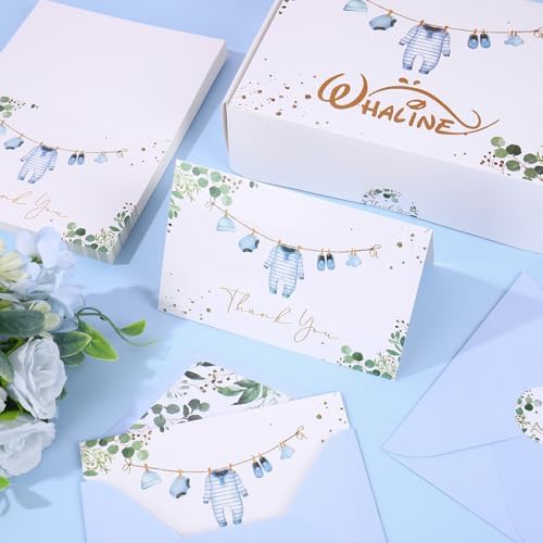 Whaline 100 Pack Baby Shower Thank You Cards Boxed Greeting Cards Blue Baby Cloth Note Card with Envelope Sticker for Birthday Gender Reveal - Image 4