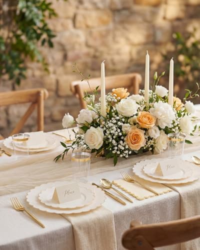 351 Pcs Ivory Plastic Dinnerware Set Disposable Party Plates for Wedding - Image 4