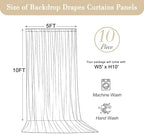 50x10ft Ivory Photo Backdrop Curtains for Parties Wedding Wrinkle Free Polyester Photoshoot Curtains Drapes Backdrop for Birthday Baby Shower Graduation Stage Photography Background 10 Panels 5x10FT - Image 5