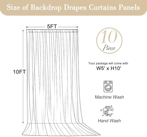50x10ft Beige Backdrop Curtains for Parties Wedding Photo Wrinkle Free Polyester Photoshoot Curtains Drapes Backdrop for Birthday Baby Shower Graduation Stage Photography Background 10 Panels 5x10FT - Image 7