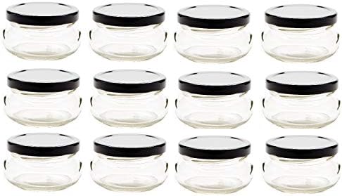 Nakpunar 12 pcs 3.3 oz Glass Tureen Jars with Black Lids -100ml by Nakpunar
