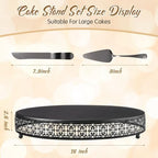 Wenqik Black Metal Cake Stand 16 Inch with Cutting & Spatula - Image 2