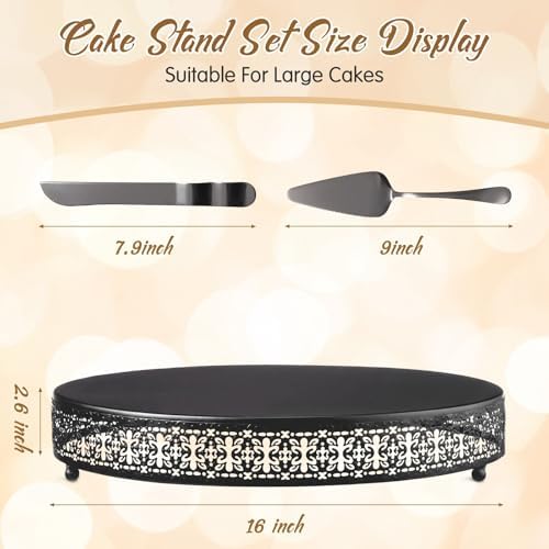Wenqik Black Metal Cake Stand 16 Inch with Cutting & Spatula - Image 2