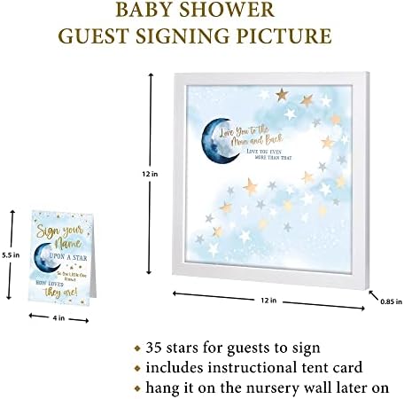 Lillian Rose Love You to The Moon Baby Shower Guest Signing Picture, Blue - Image 2