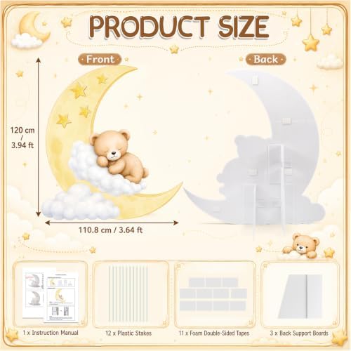 4ft Bear Baby Shower Decorations, Large Moon and Bear Cardboard Cutout Cute We Can Bearly Wait Theme Photo Booth Prop for Birthday Gender Reveal Party Supplies Outdoor Indoor - Image 5
