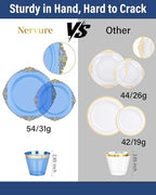 Nervure 175Pcs Blue Plastic Plates, Disposable Party Plates for 25 Guests - Image 3