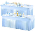 Wish Care 2 Pack Baby Blue Spandex Table Clothes for 8 Foot Rectangle Tables, 8FT Wrinkle Free Fitted Tablecloths Ruffles Design Table Cover for Party, Banquet, Wedding and Events by WishCare