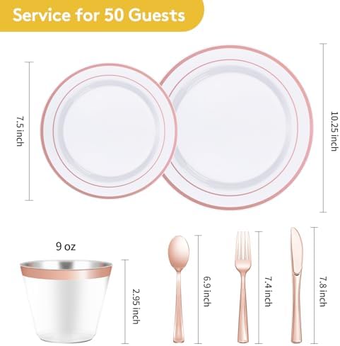 Goodluck 300 Pieces Rose Gold Disposable Plates for 50 Guests - Image 3
