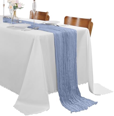 30 Pack Dusty Blue Cheesecloth Table Runner 9FT Rustic Sheer Table Runners 17x108 Inch Gauze Boho Runner for Wedding Bridal Baby Shower Birthday Party Table Decorations by Cupuamon
