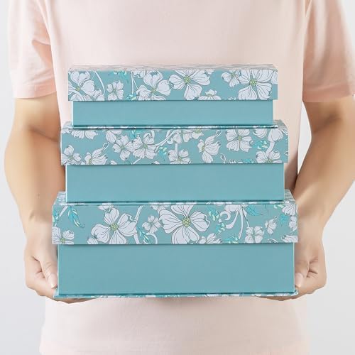 Soul & Lane - Decorative Storage Boxes with Lids, Set of 3, Blue Botanical - Image 2