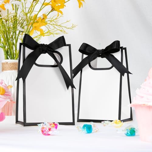 AmazingSpark 50 Pcs White Black Mini Gift Bags Bulk 6.3 x 3.9 x 2.8 Inch Party Favors Elegant Small Gift Bags with Handles and Ribbon Bows for Wedding Birthday Bridal Baby Shower Party Favors - Image 4
