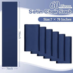 fani 60 PCS Satin Chair Sashes, 7x78 Inch, Navy Blue - Image 2