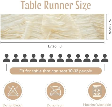Sioloc 5 Pack Beige Cheesecloth Table Runner 120'' x 35'',Spring Easter Decor Soft Gauze Boho Wedding Table Decor for 10ft Table Birthday Party,Baby Shower, Bridal Shower, Home & Event Decor - Image 3