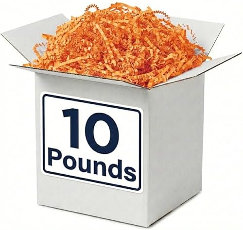 BOX USA Orange Crinkle Paper Filler (10lb) - Shredded Paper for Basket Stuffing, Shipping, Packaging, Confetti, Crafts & Holidays - Crinkle Cut by BOXUSA