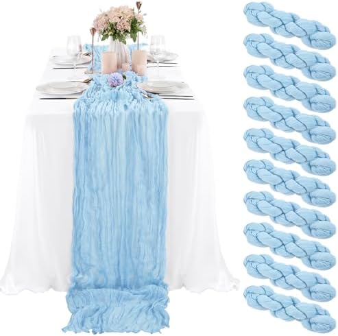 10 Pack Cheesecloth Table Runner 35 x 120 Inch, Baby Blue by REWOMC