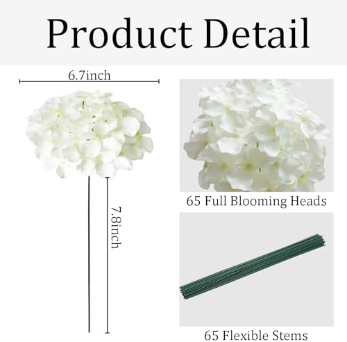 65Pcs White Hydrangea Artificial Flowers Bulk for Home Decor - Image 3
