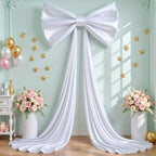 Big White Bow Backdrop Large White Bow Decor Gift Bows Birthday Decorations 48x24x120 Inches Giant Bow Birthday Party Backdrop for Wedding Baby Shower Photography Coquette Room Decor - Image 7