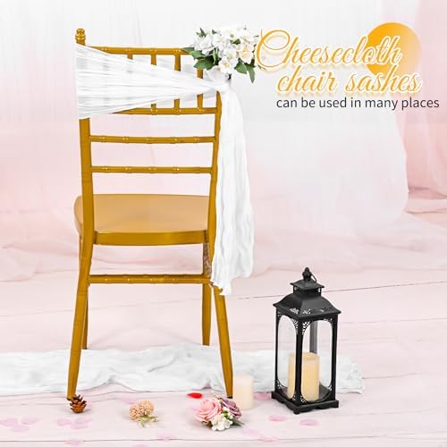 60 PCS White Chair Sashes Cheesecloth Sashes Rustic Chair Decorative Bows Designed ChairCover for Wedding Banquet Party Aisle Home Kitchen Decoration (16 x 70 inch) - Image 5