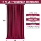 50ft×10ft Burgundy Wrinkle Free Backdrop Curtains for Parties, 10 Panels 5×10ft Soft Silky Wine Red Photo Backdrop Drapes for Birthday Party Baby Shower Wedding Mother's Day Photography - Image 3